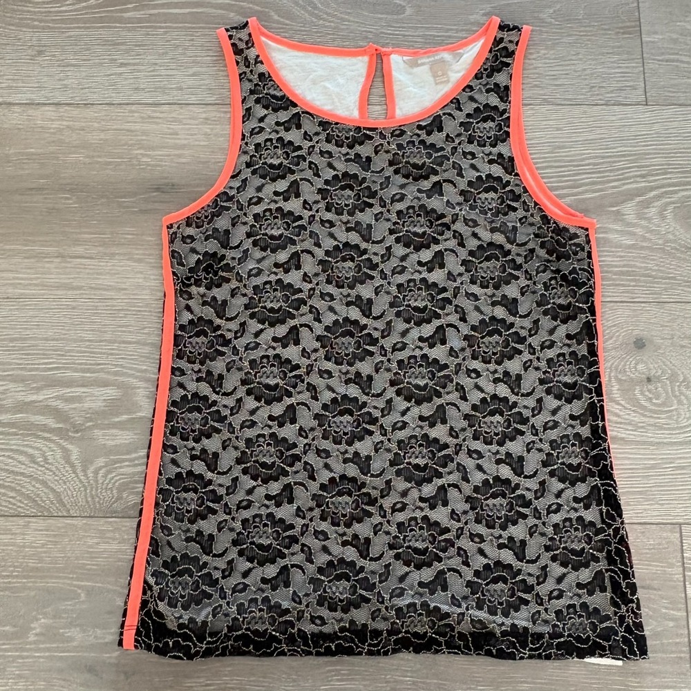 Banana Republic Womens Black Orange Floral Overlay Lace Sleeveless Tank Top Sz 0